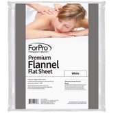 ForPro Premium Flannel Flat Sheet on a massage table; durable protection in white.