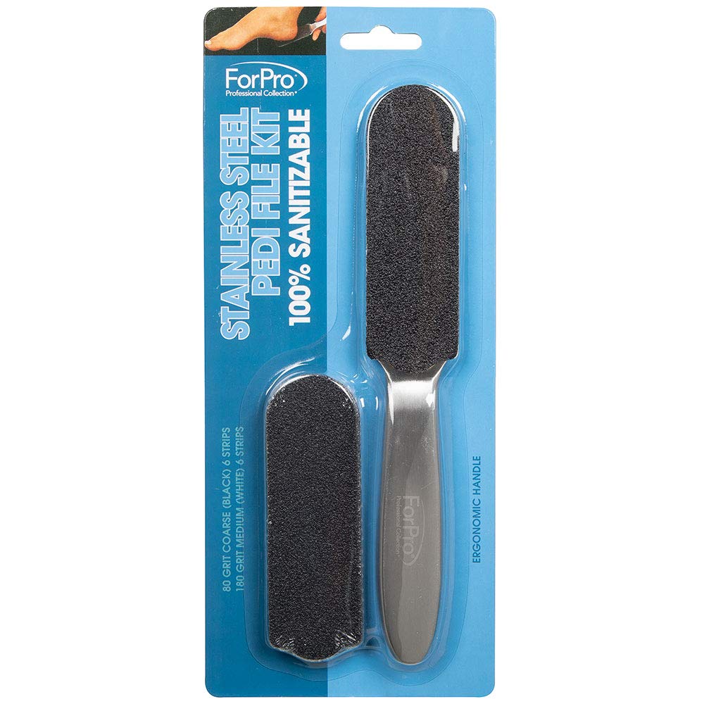ForPro Professional Collection stainless steel pedicure file kit ready for sanitizable cleaning and use