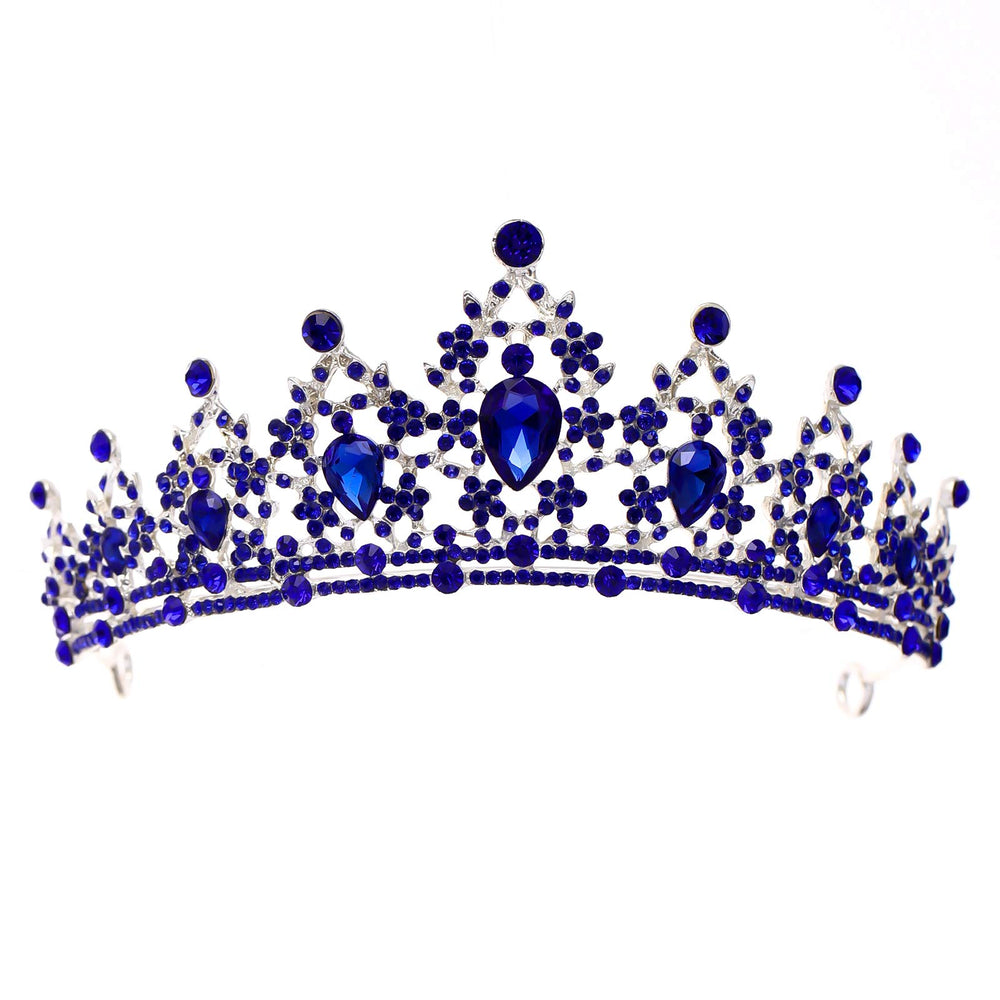 FORSEVEN crystal wedding crown blue tiara enhances bridal sparkle for photos