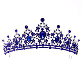 FORSEVEN crystal wedding crown blue tiara enhances bridal sparkle for photos