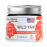 Four Elements 4E Wild Yam Balancing Cream jar highlights hormone balance potential.