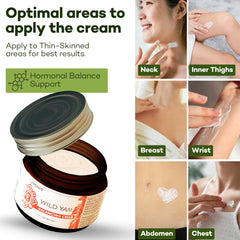Four Elements 4E Wild Yam Cream bottle pour enables easy daily application.