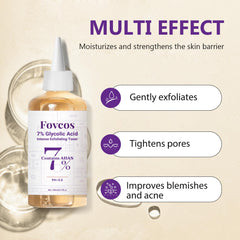 Fovcos Tónico exfoliante 7% suaviza la textura de la piel.