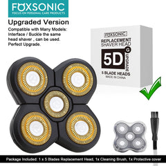 FOXSONIC upgraded 5-blade heads side view suited for contour shaving.