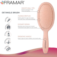 Framar Detangling Brush in champagne used on wet hair for easy detangling.