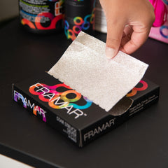 Framar embossed silver foil with textured finish for clean color separation