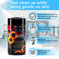 Framar Kolor Killer Wipes remove dye stains from hands and face after coloring.