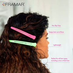 Framar Neon Clips para todo tipo de cabellos, seccionado sin marcas ni pliegues.