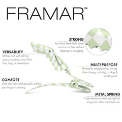 Pinzas FRAMAR cocodrilo con acabado mate antideslizante para cabello seguro