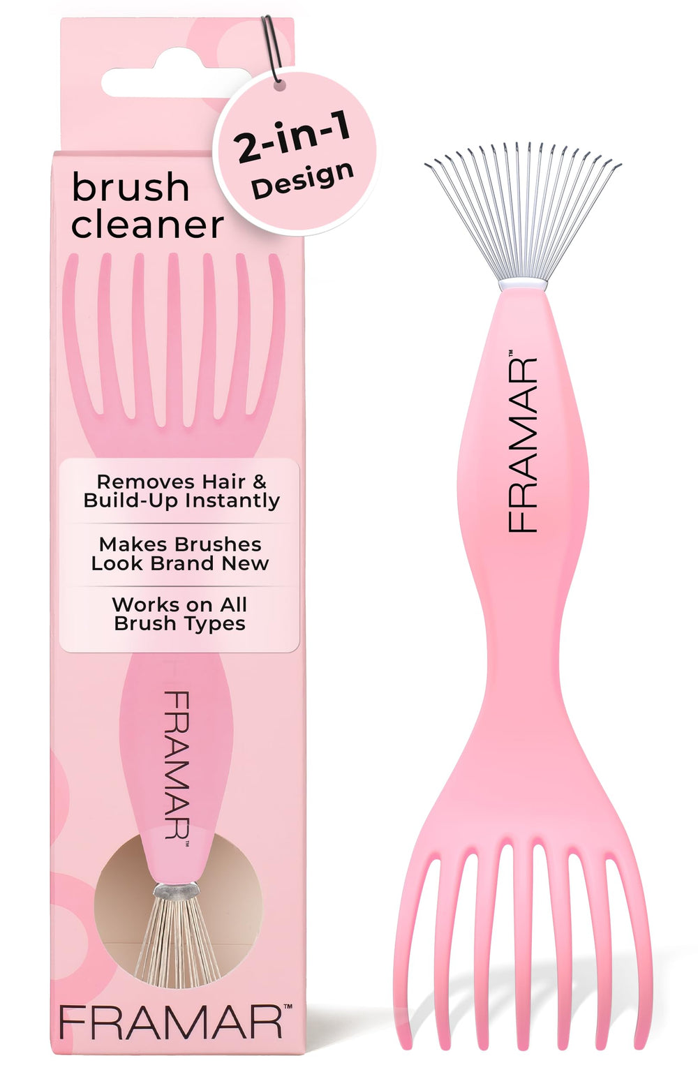 FRAMAR Premium Hair Brush Cleaner Tool cleans paddle brushes for smoother brushing.