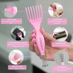 FRAMAR cleaner for round brushes removes residue for easier detangling.