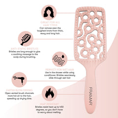 FRAMAR Vented Brush dries hair faster with even heat distribution.