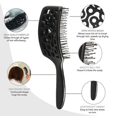 FRAMAR curved vented brush scalp-massage feature promotes circulation during dry.