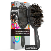 FRAMAR soft boar bristle brush for women with a black finish, smooths and shines hair