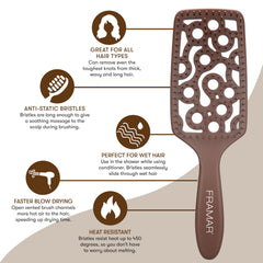 FRAMAR wet paddle brush for hair enhances detangling on wet locks.