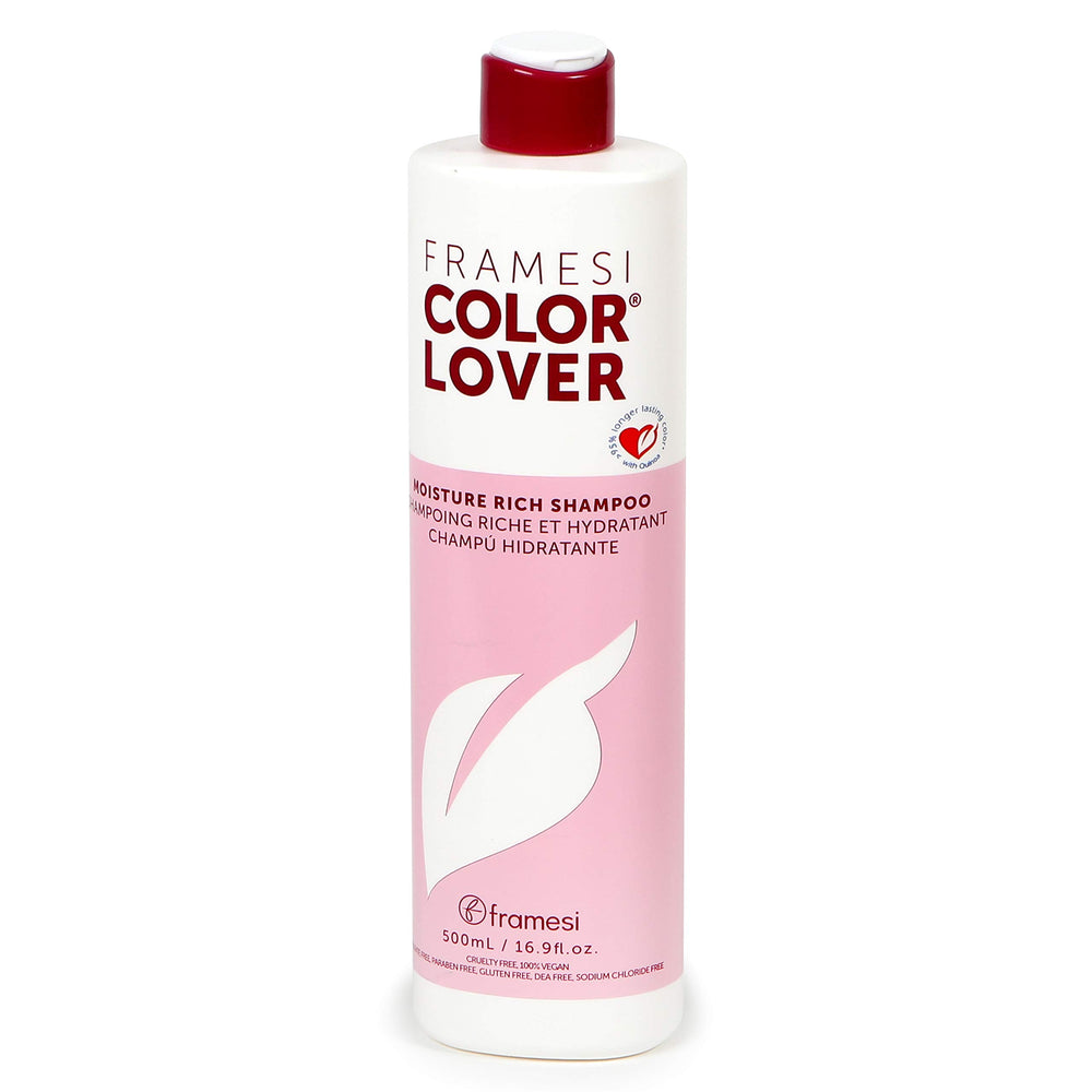 FRAMESI Color Lover Moisture Rich Shampoo bottle highlighting color care and hydration