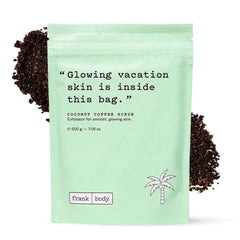frank body exfoliante de café con coco en frasco para piel suave y luminosa.