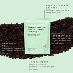 frank body granos de café tostados para exfoliación suave y renovadora.