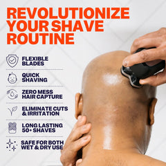 Freebird FlexSeries Pro head shaver close-up shows precision blades for grooming.
