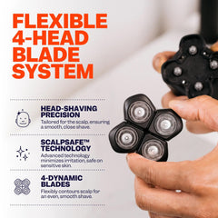 Freebird head shaver in use on scalp with a smooth finish.