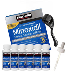 Freedom's Warehouse Kirkland Minoxidil 5% bottle with dropper for precise scalp application.