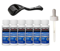 Kirkland Minoxidil microneedle roller close-up for targeted scalp coverage.