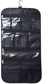 Freegrace premium hanging toiletry bag top view showcasing organized pockets for travel.