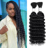 Freemiss human braiding hair, 20-inch deep wave bulk for knotless braids