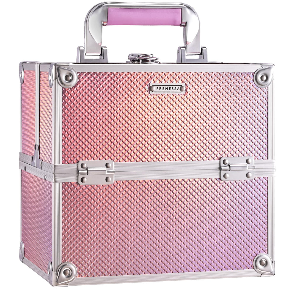 FRENESSA Mermaid Pink makeup case with open trays for easy access to cosmetics