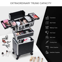 Frenessa rolling makeup case detachable middle section for flexible workspace.