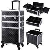 Frenessa rolling makeup case top compartment for easy access to small cosmetics.