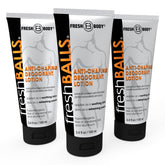 Fresh BALLS Lotion three-pack tubes shown for convenient daily use and on-the-go hygiene.