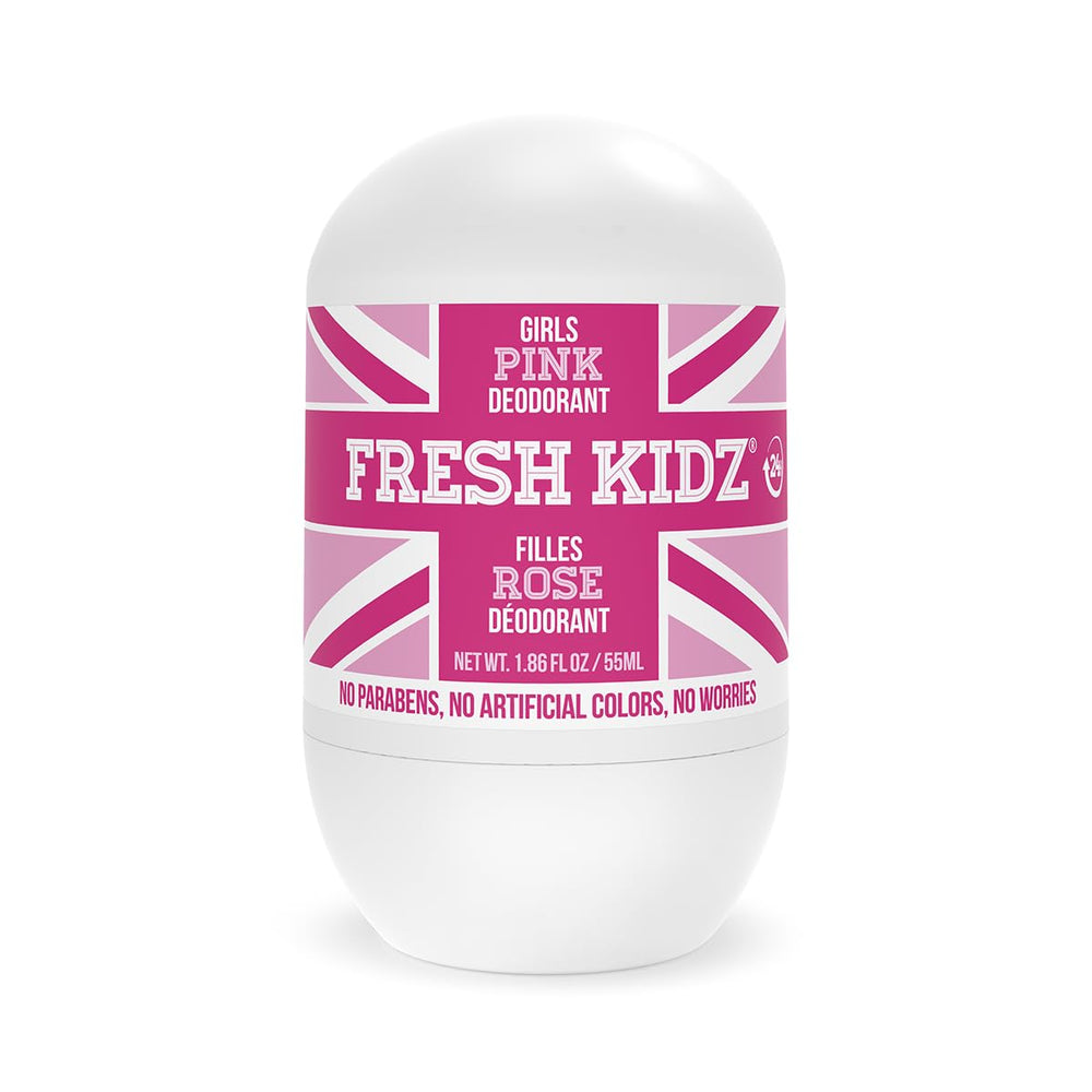 Fresh Kidz pink bottle ready for daily odor protection during school