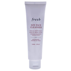 Fresh Soy Face Cleanser bottle pour shows gentle cleansing for all skin types.
