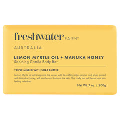 Freshwater Farm Australia barra corporal Lemon Myrtle Oil + Manuka Honey, aroma cítrico para la ducha