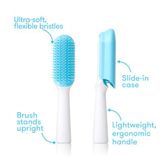 Frida Baby bristle closeup shows firm bristles that ease detangling.