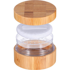 Frienda powder jar with sifter lid keeps powder mess-free.