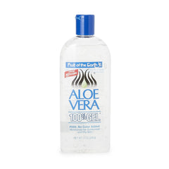 Fruit of the Earth Aloe Vera gel bottle for pure hydration and cooling relief.