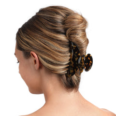 Pinzas Fsmiling con estampado leopardo, agarre seguro para cabellos variados.