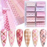FSpronail láminas plaid rosa en rollos para decoración rápida de uñas.