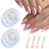 FSpronail Moonlight White Chrome: polvo blanco perla para uñas, acabado espejo.