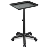 Fuehomue salon tray cart side view with wheels, sturdy metal design.