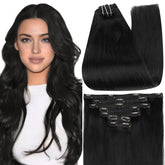 Full Shine jet black clip-in extensions in 24 inch length for seamless blend