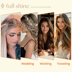 Full Shine tape-in extensions with discreet tapes for secure bonding.