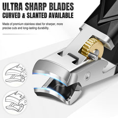 FUMAX heavy-duty nail clipper showing a razor-sharp stainless blade for tough nails.