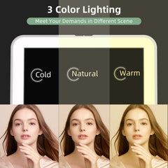 FUNTOUCH mirror offering three lighting modes: warm, white, and cool tones.
