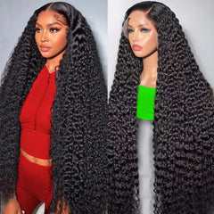 Fvocani deep wave lace front wig with natural hairline and full volume.