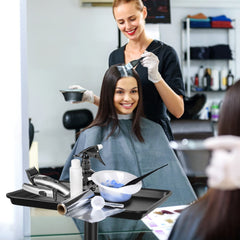 FWOD BIBTO salon tray on wheels side view with adjustable height for ergonomic setup.