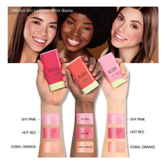 FYEBOO Hot Red blush stick delivers vibrant color that lasts through the day.