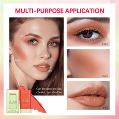 FYEBOO Warm Glow blush stick provides soft warmth on cheeks and lids.